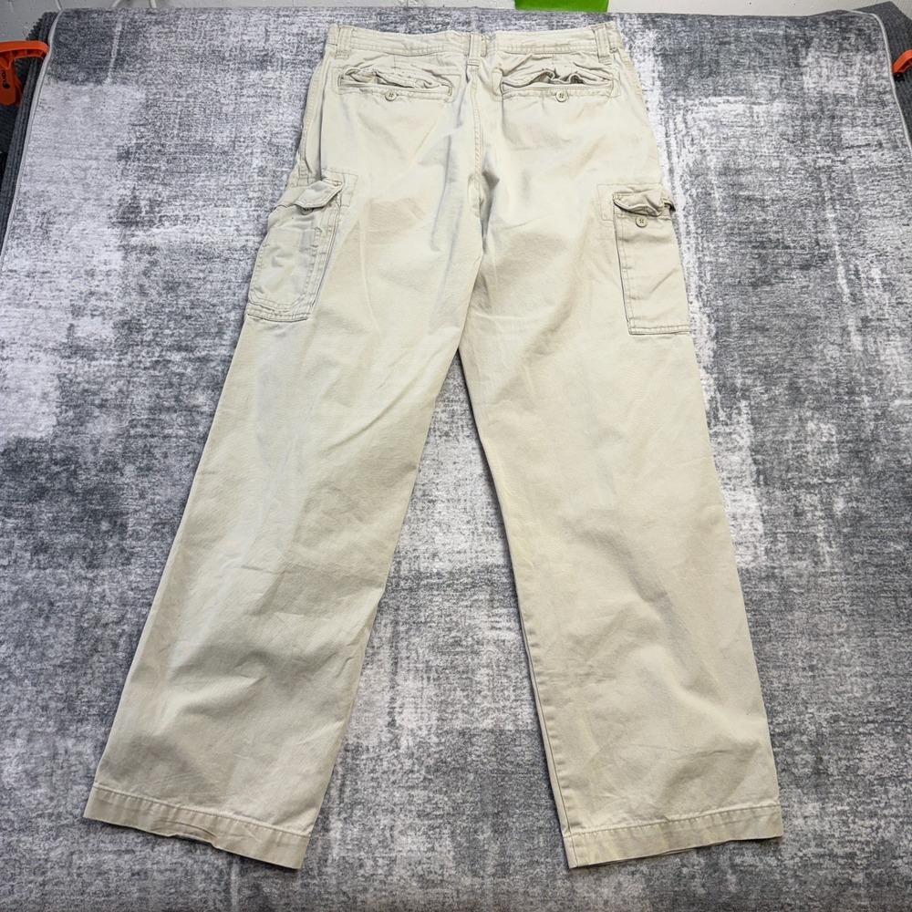 Y2K Old Navy Cargo Pants Men 33x34 (32x32) Beige Twill Distressed Straight Skate - Picture 7 of 15